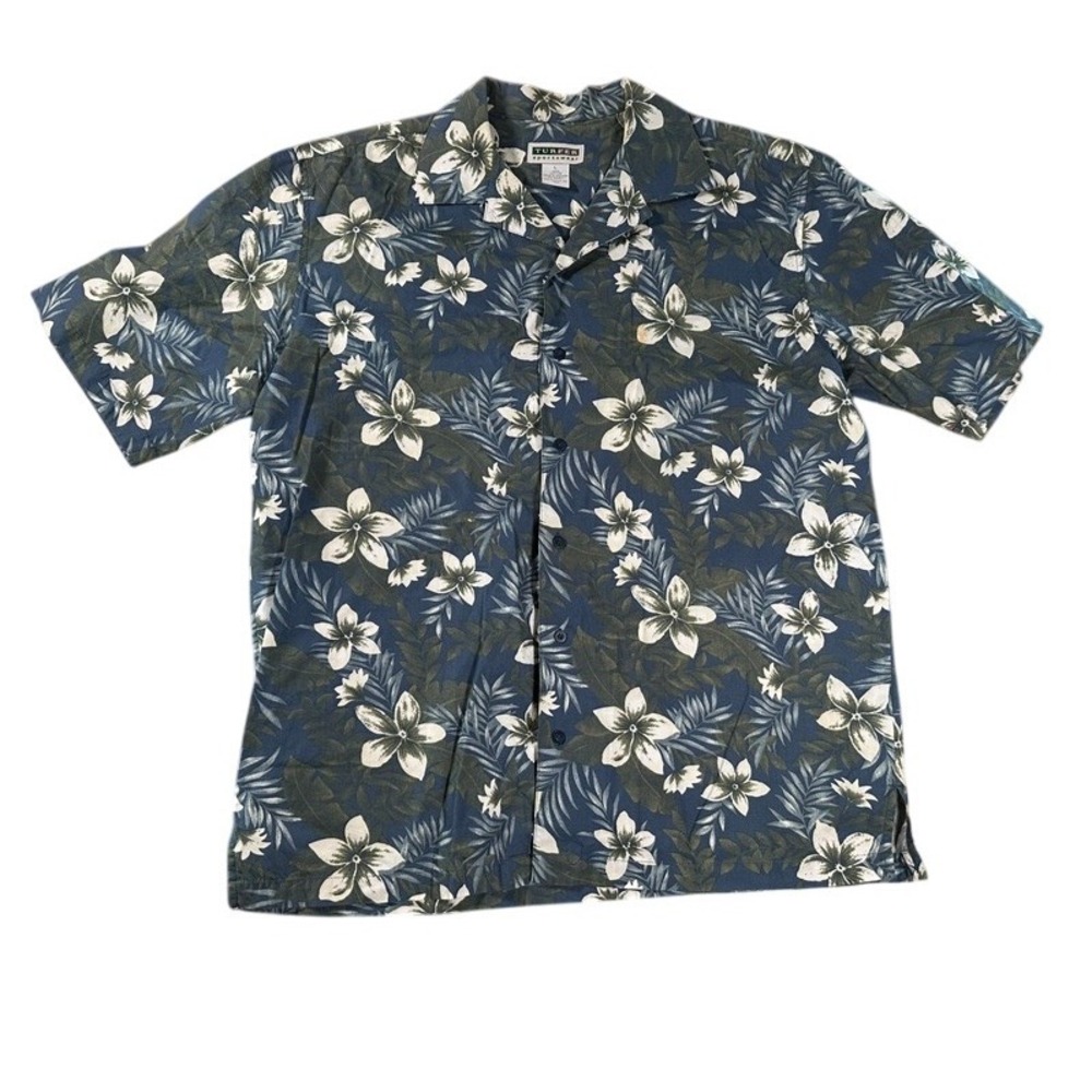 Turfer Sportswear Floral Hawaiian Shirt Tropical Print Blue Mens‎ L